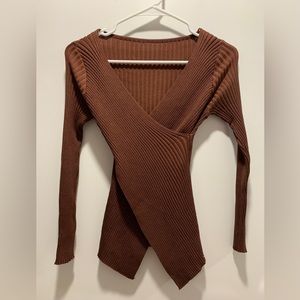 Ribbed V-neck wrap top